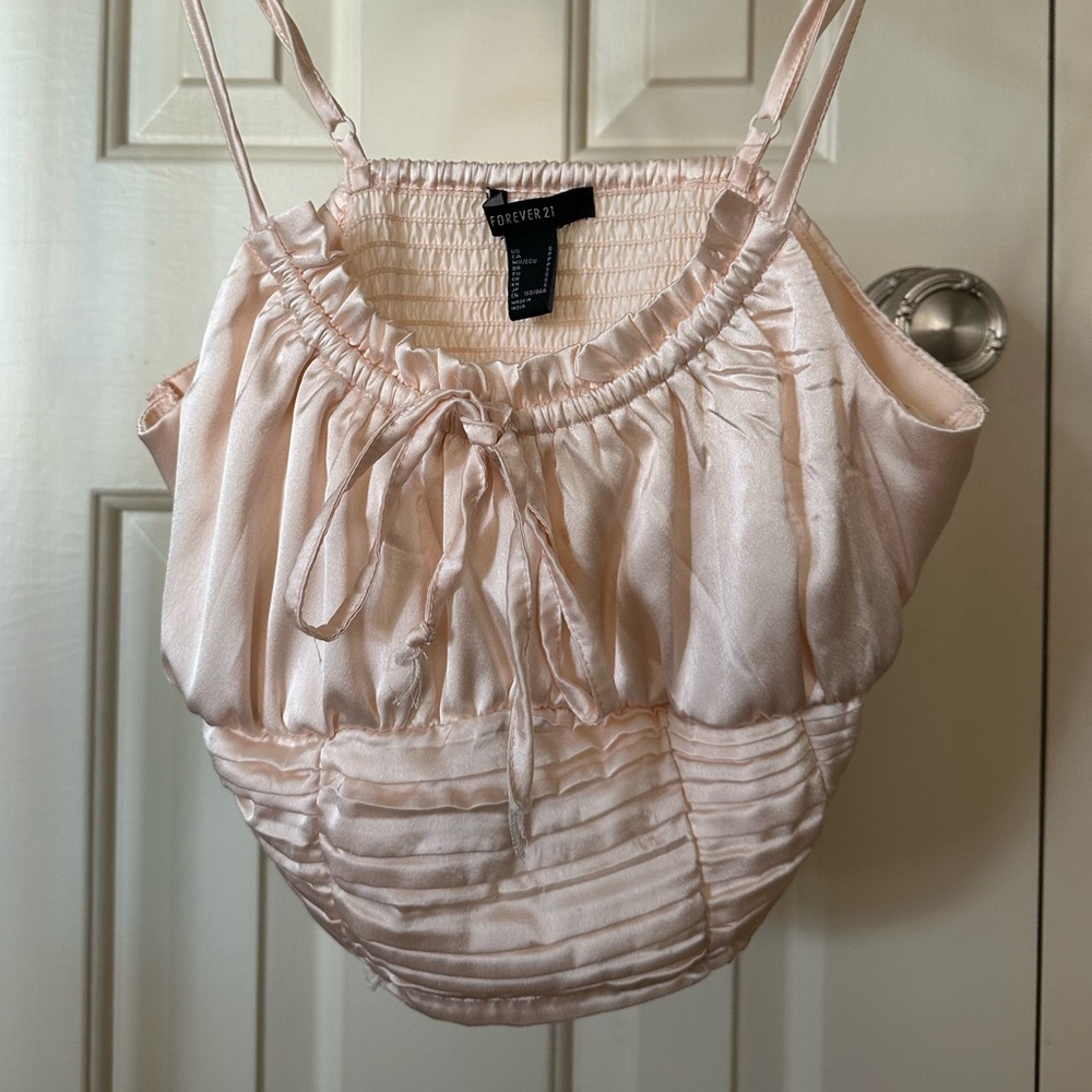 Pink satin crop tank